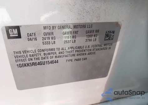 2016 Cadillac Ct6 Platinum z USA, uszkodzony, nr VIN 1G6KK5R64GU154644